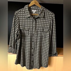 Charter Club Black and White Geometric Blouse